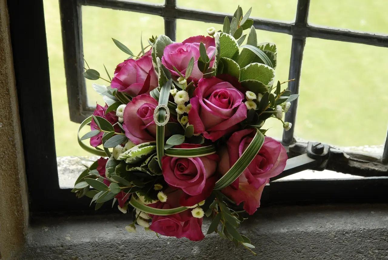 Glam pink rose wedding bouquet