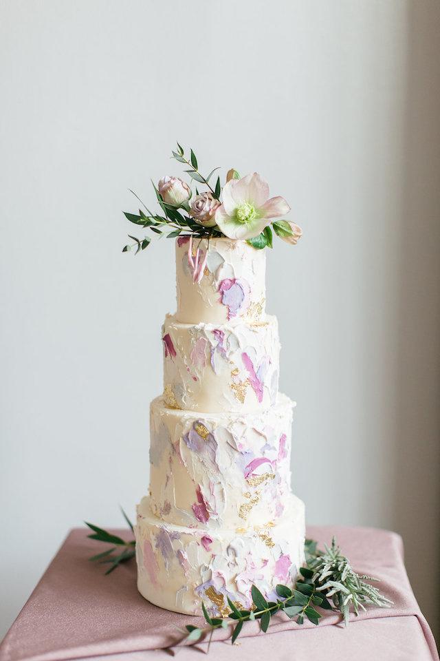 Textured Buttercream Wedding Cake With Blue Ribbon