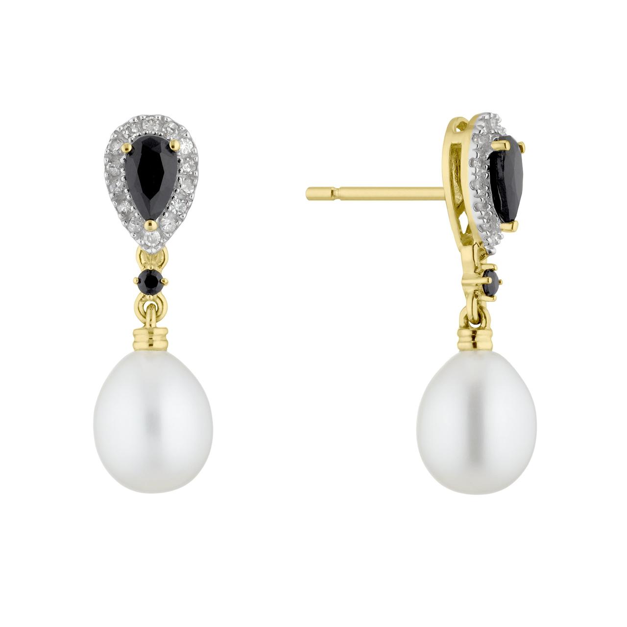 9ct Gold Freshwater Pearl, Sapphire & Diamond Earrings | H.Samuel