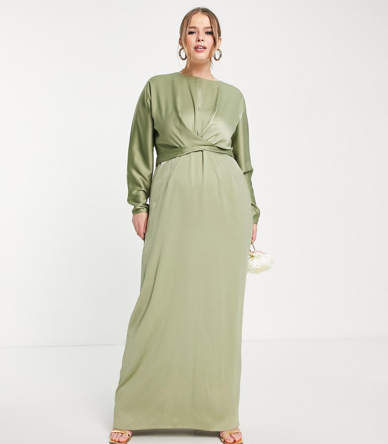 ASOS DESIGN Bridesmaid maxi dress with curved neckline and satin