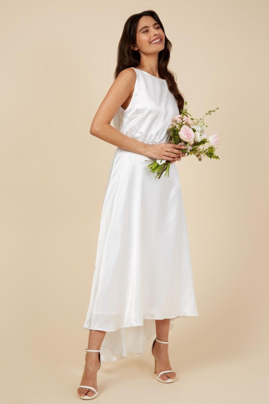 satin simple wedding dress with elasticated waist detail