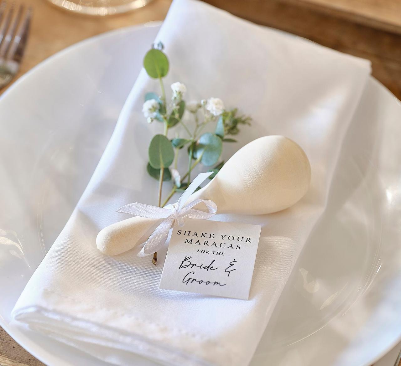 wooden maracas wedding favours