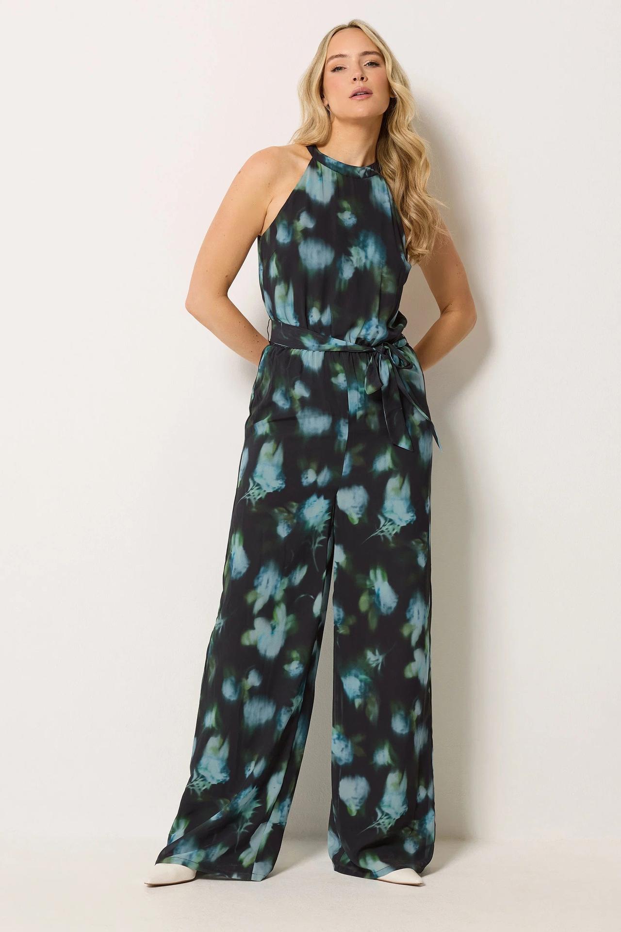 LTS Tall Black Floral Halterneck Jumpsuit – Yours
