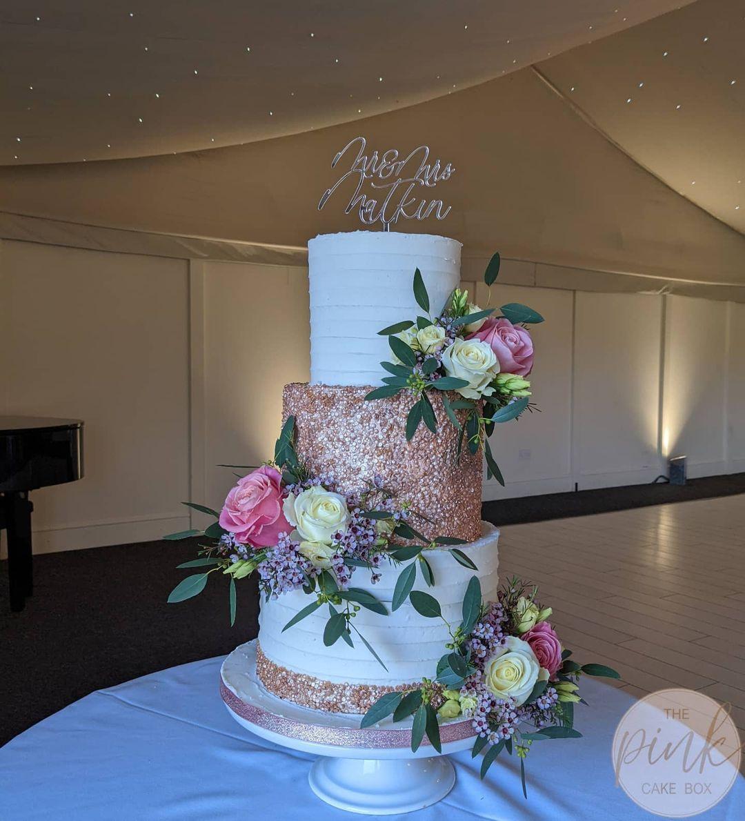 Rose gold cake, rose gold glitter cake, Tall rose gold glittery