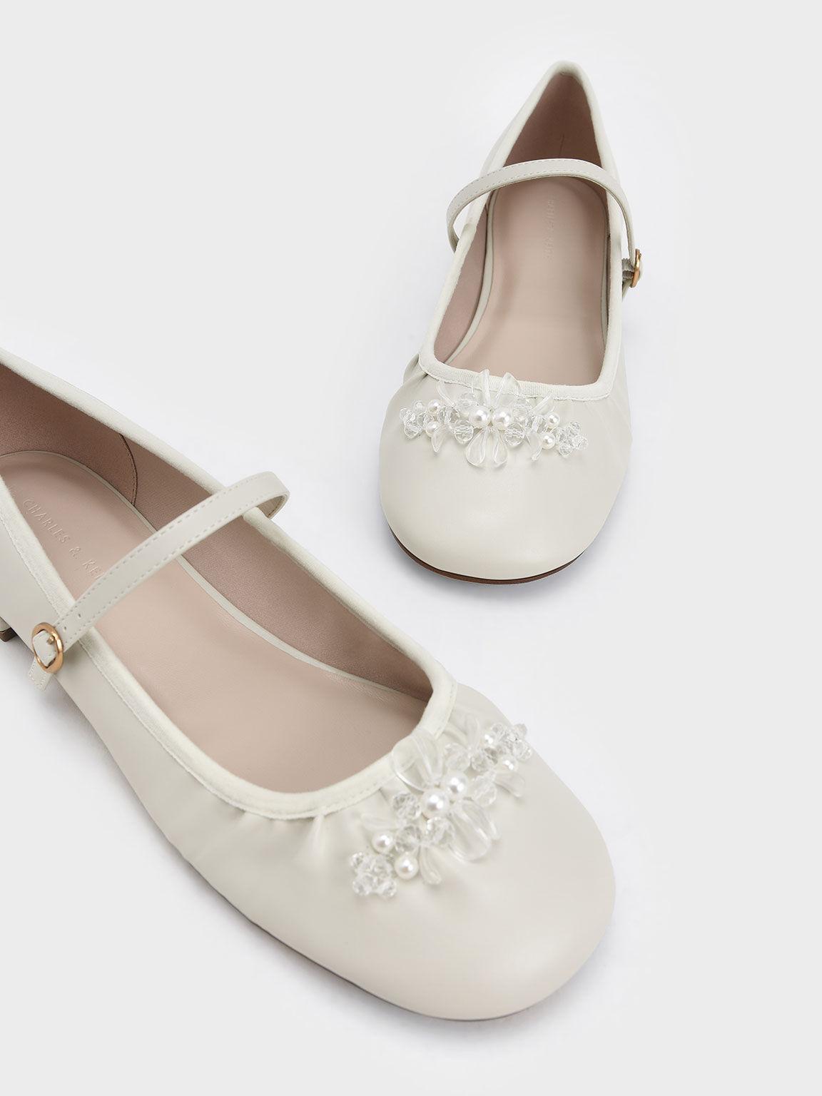 ruched bead embellished mary jane shoes