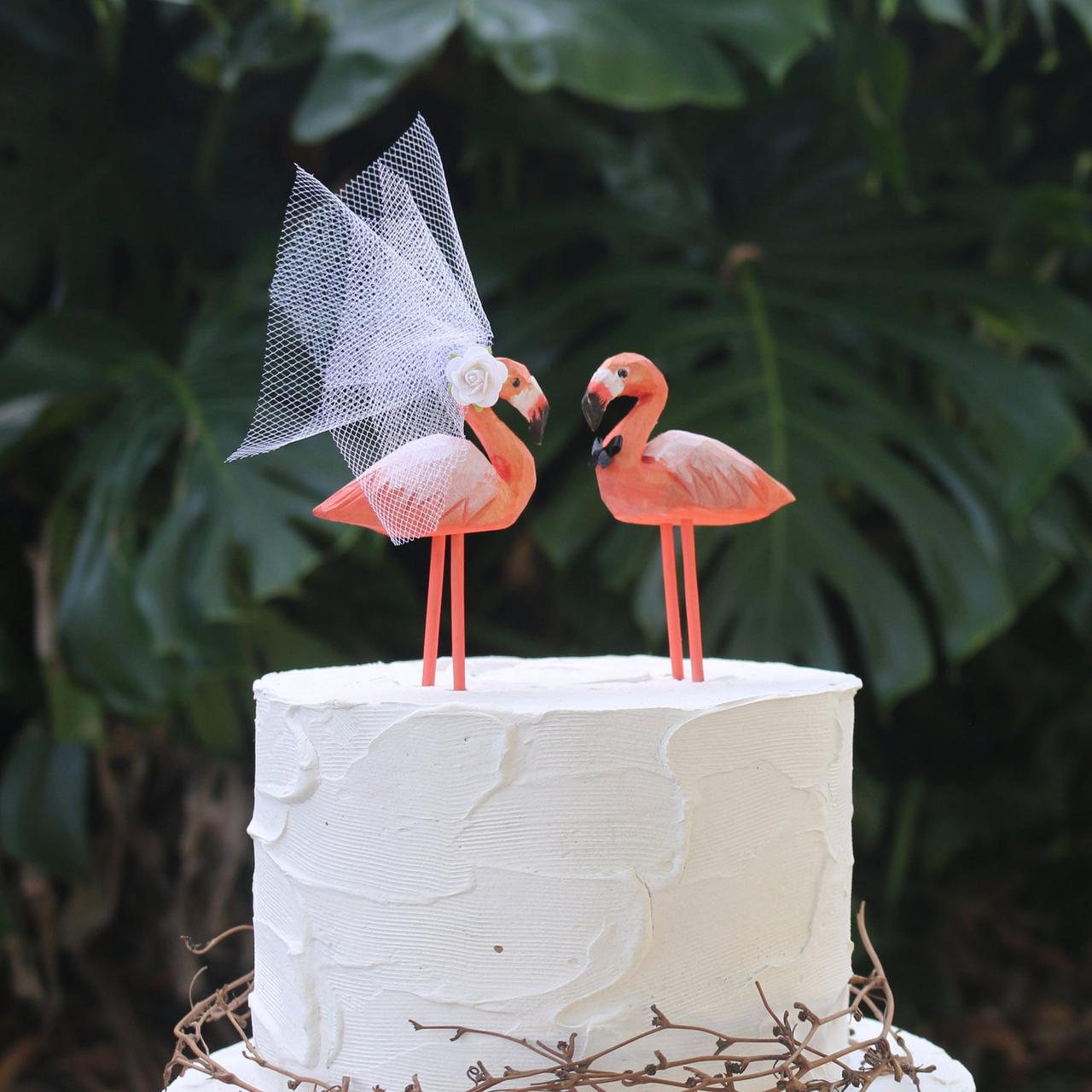 FLAMINGO LOVE YOU & ME CAKE TOPPER-BLING GLITTER-WEDDING-ENGAGEMENT-PARTY