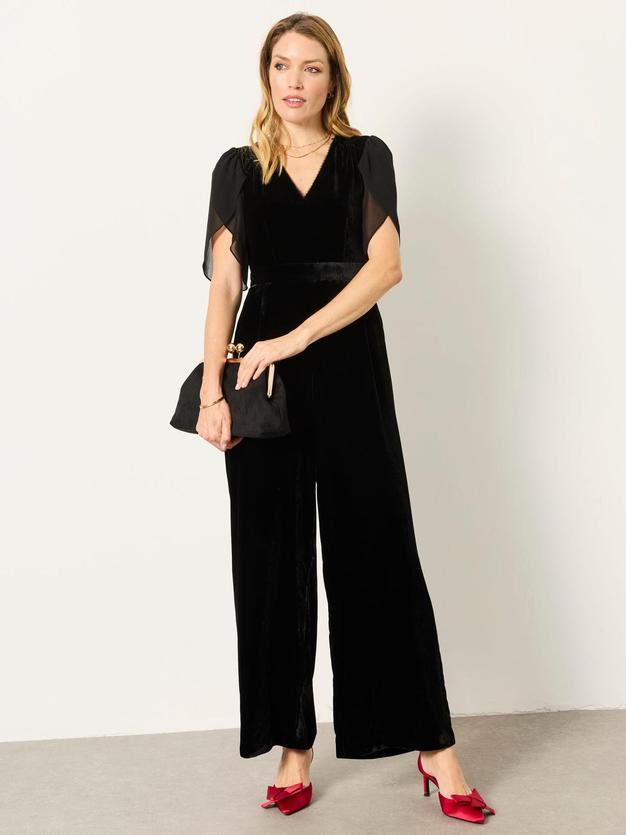 Black Petite Opal Velvet Jumpsuit – Fat Face