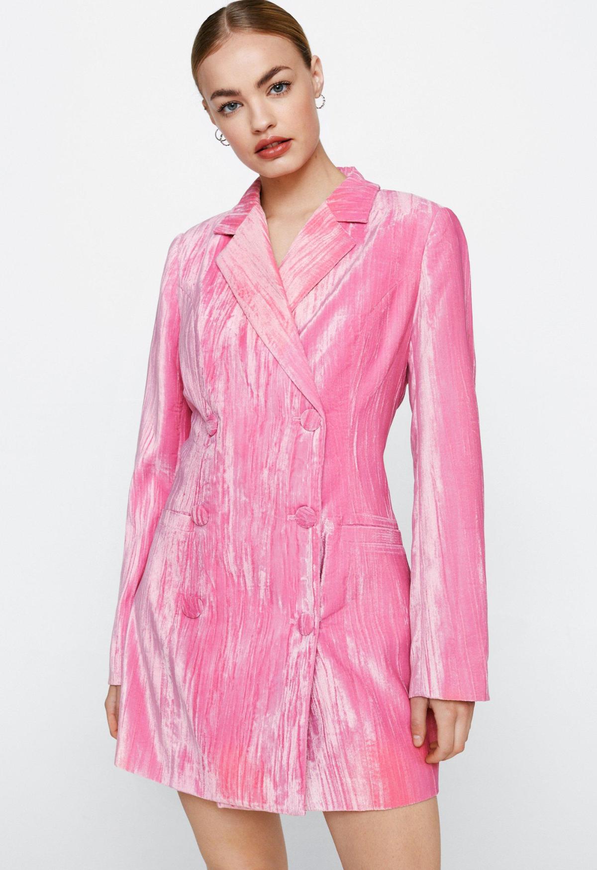 Crushed velvet barbie double breasted blazer dress