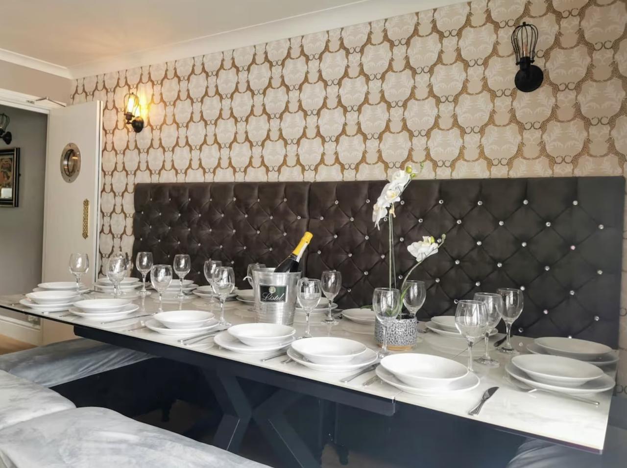 a long dining table dressed for a hen do