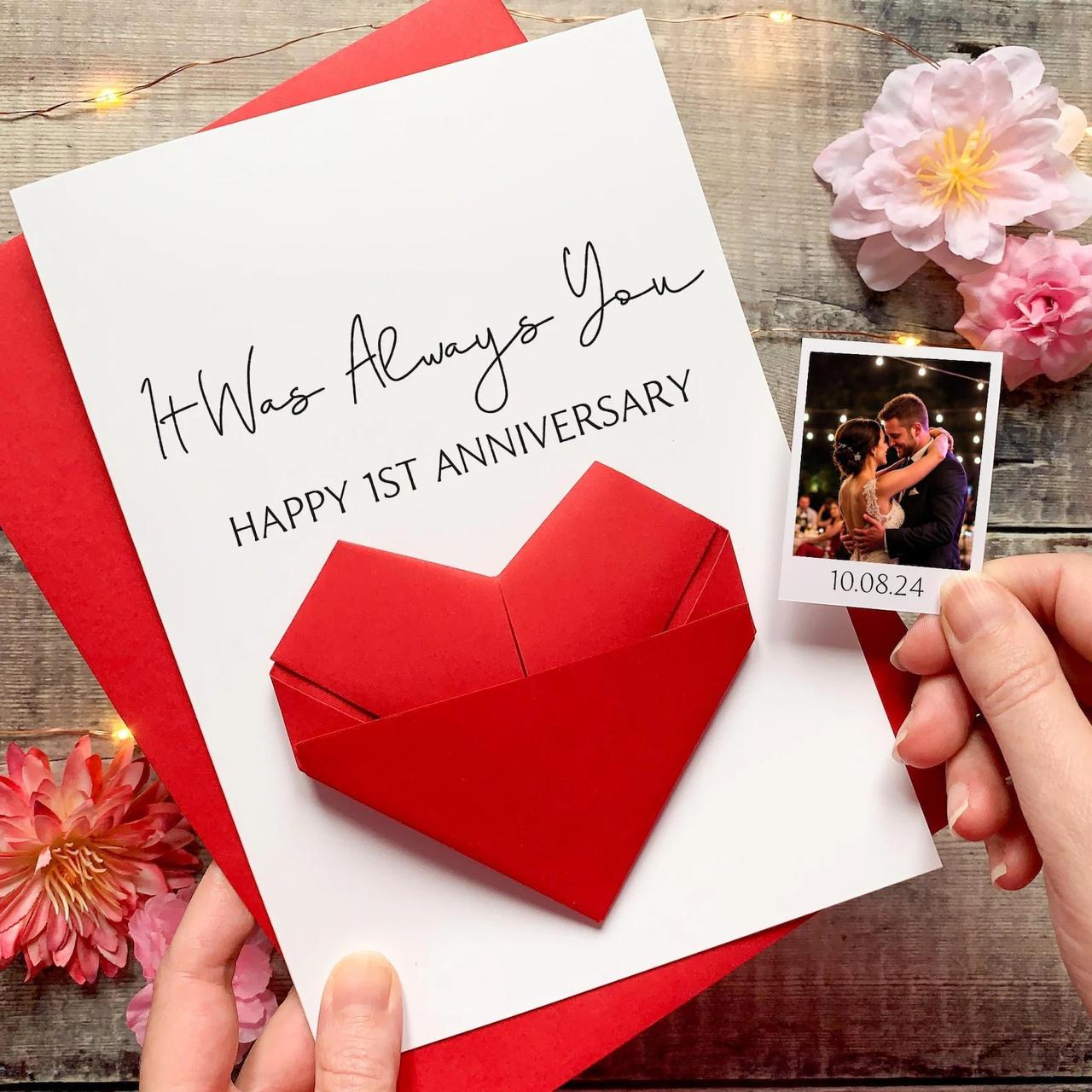 Personalised First Anniversary Photo Card – Ruby Wren Cards