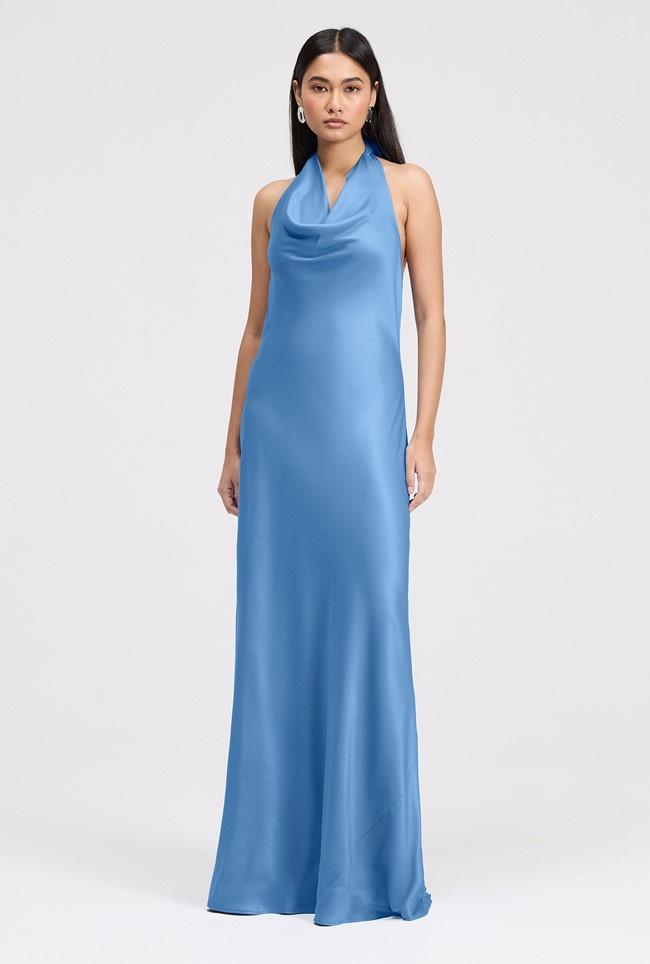 blue cowl neck bridesmaid dress from Ghost