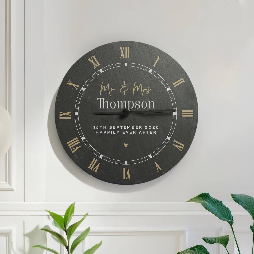 Mr And Mrs Black And Gold Slate Clock Wedding Gift