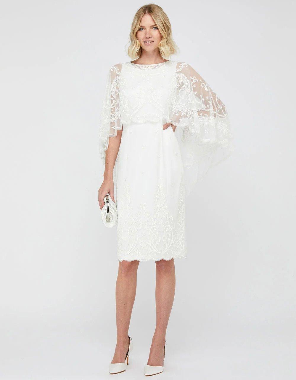 Monsoon wedding dress for older brides in ivory with lace cape