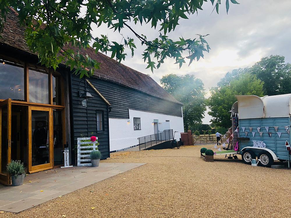 Exterior of Hertfordshire wedding venue barn at alswick