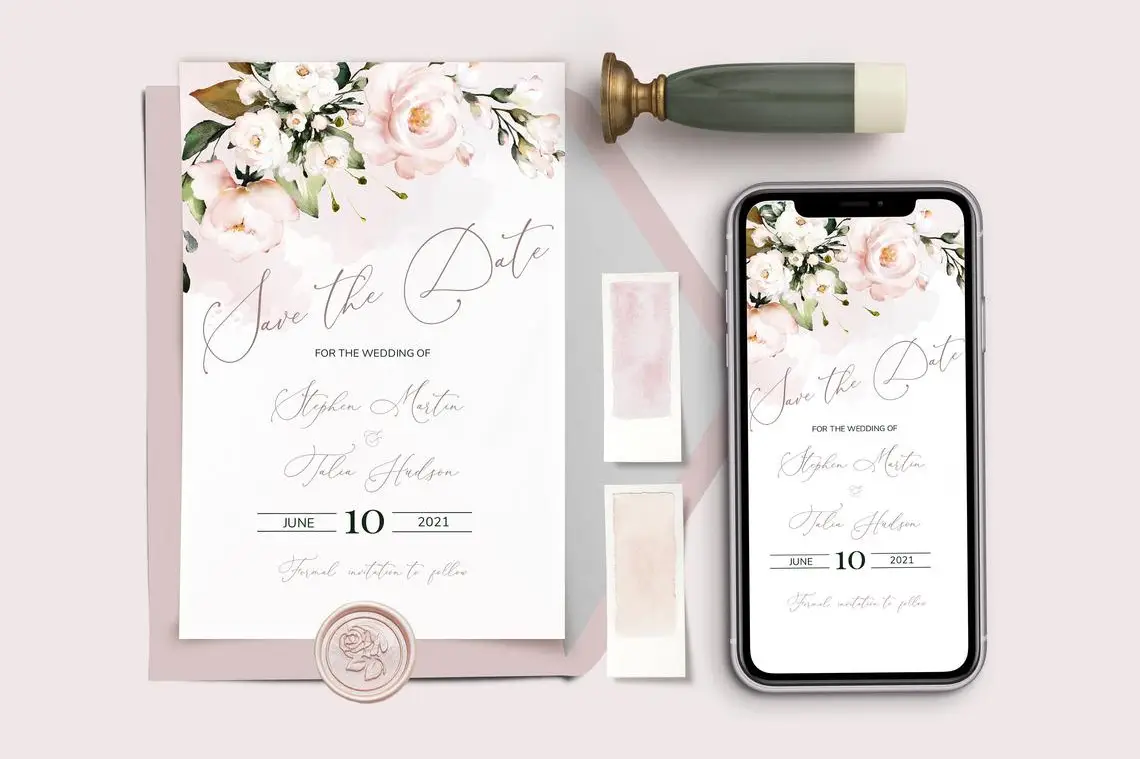 Rose Wedding Invitation Save The Date Printable Save The Date Card
