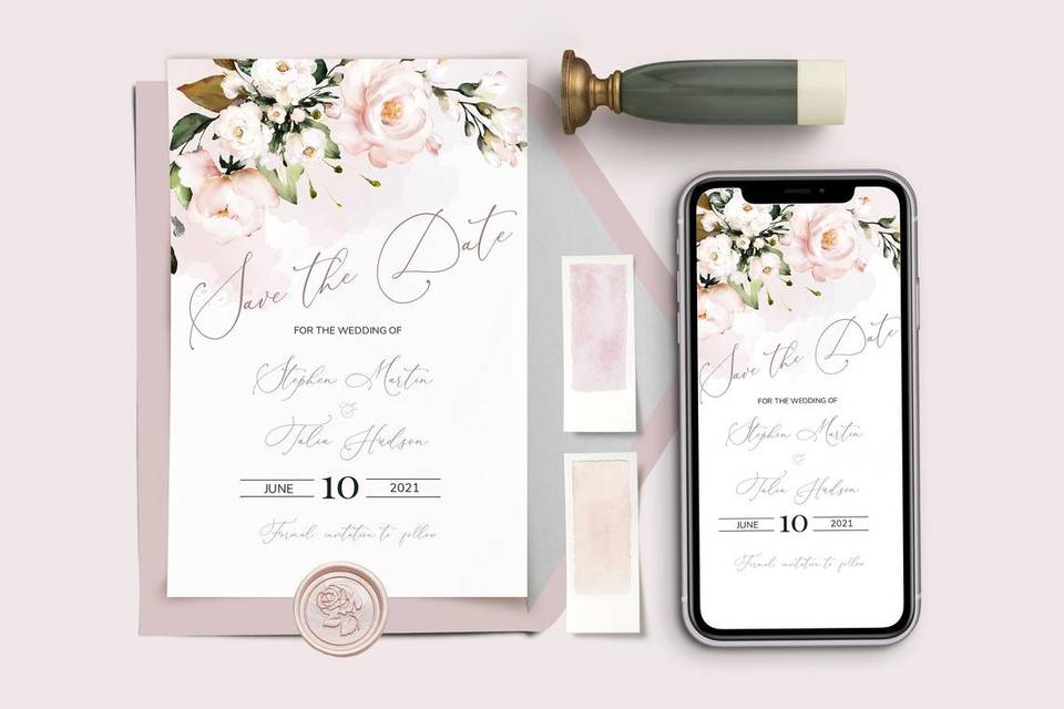 Pink floral save the date