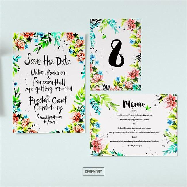 Organic Tropical Wedding Invitations on Handmade Paper