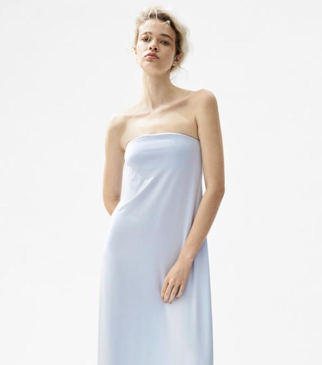 pale blue bandeau midi dress