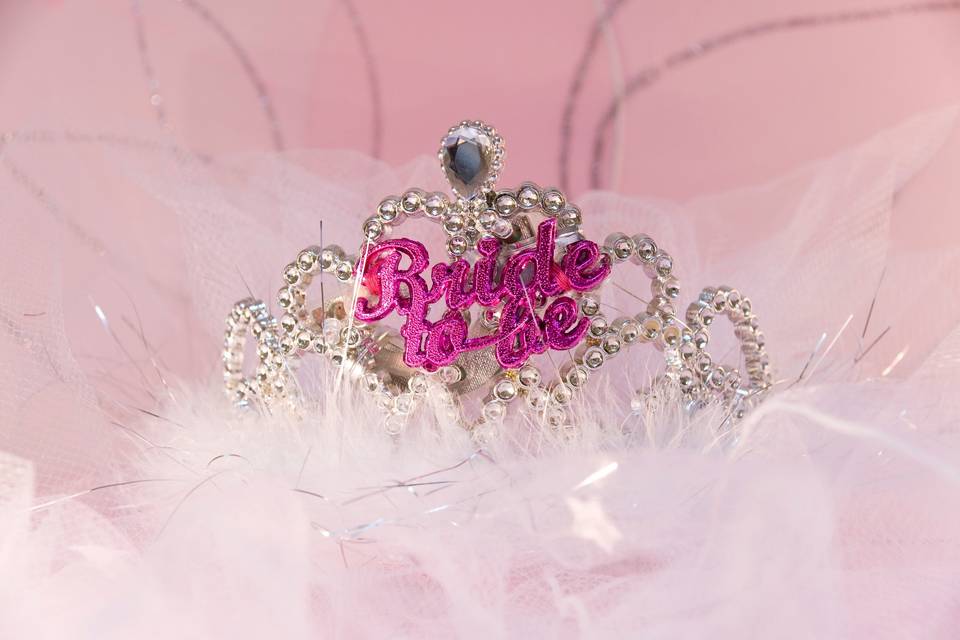 A glittery crown worn by a bride-to-be on her hen night.