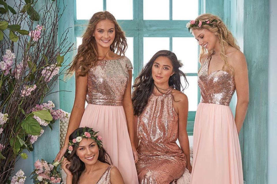 Bridesmaid rose cheap gold dress