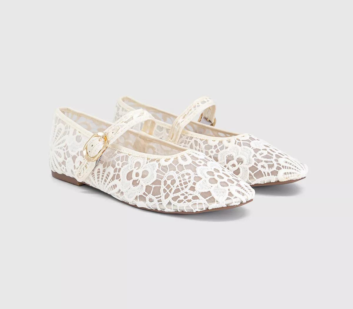 Forget Me Not Crochet Mary Jane Ballerinas Cream - Office