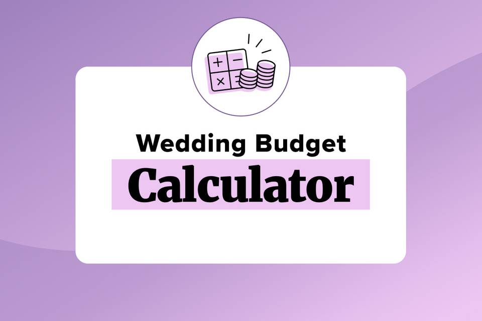 Wedding budget calculator creative showing a calculator icon with the words 'wedding budget calculator'