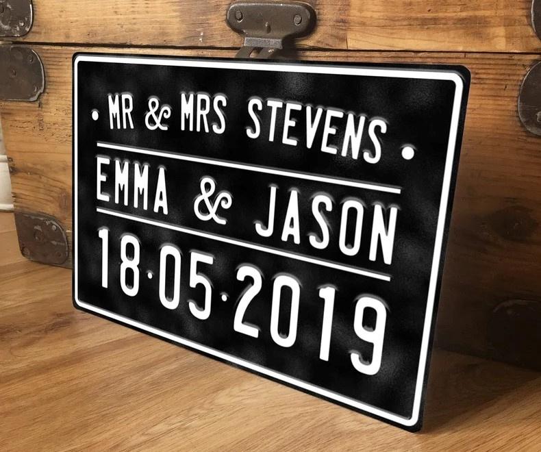 Vintage personalised number plate wedding car decoration