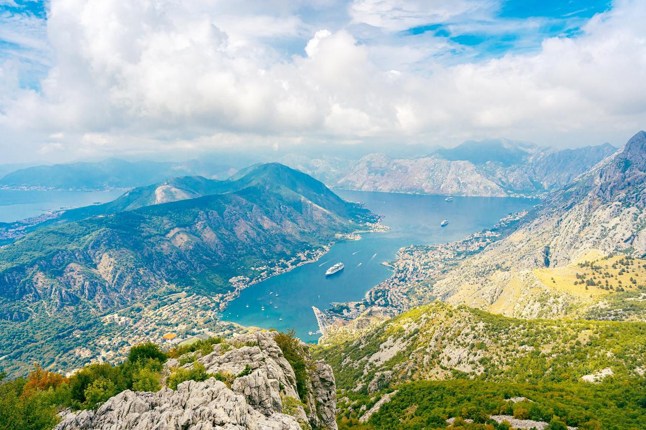 a view taken on honeymoon in june over the kotor bay in montenegro