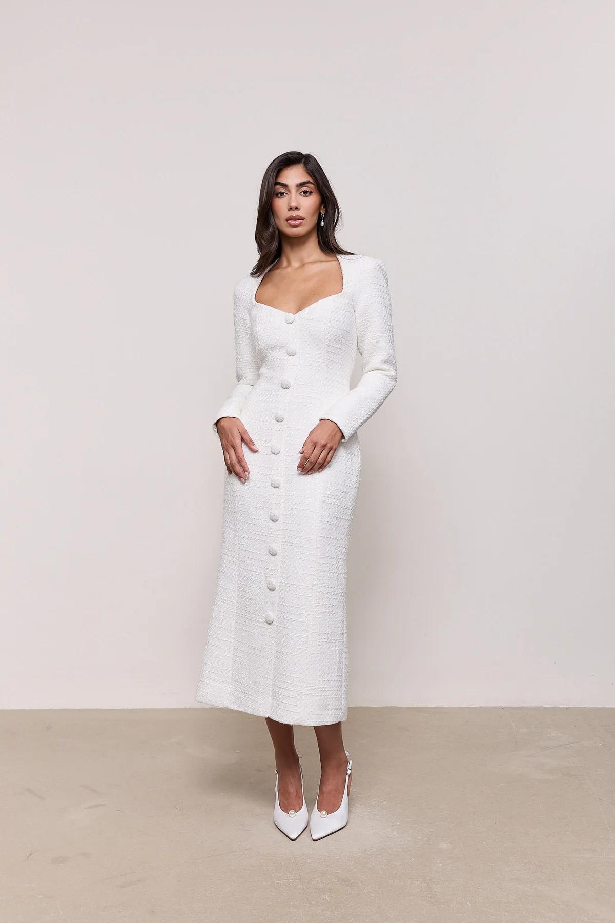 Bouclé Button Midi Dress – Odd Muse