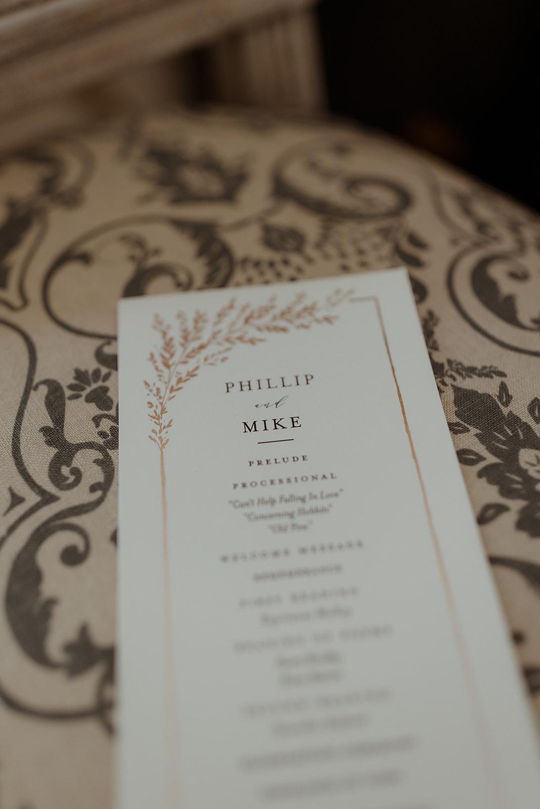 The wedding order of service