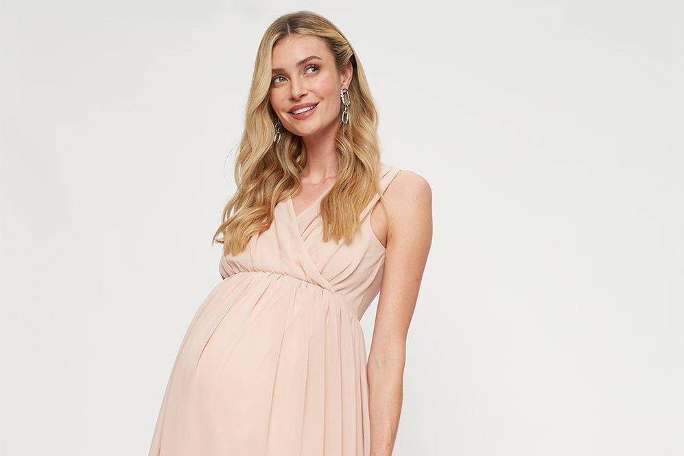 ASOS DESIGN Maternity soft layered maxi dress with tie waist detail in soft  pink