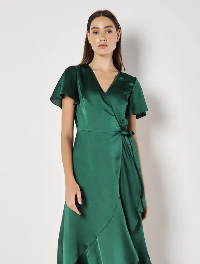 green satin cross body bridesmaid dress from Dorothy Perkins