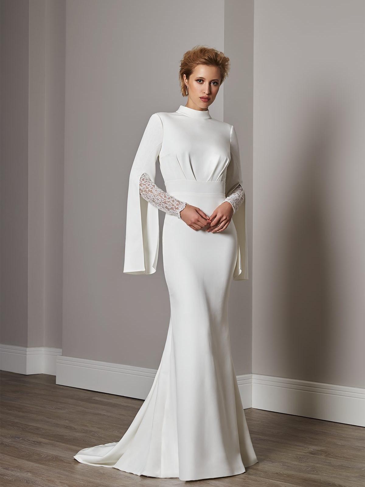 High neck best sale silk wedding dress