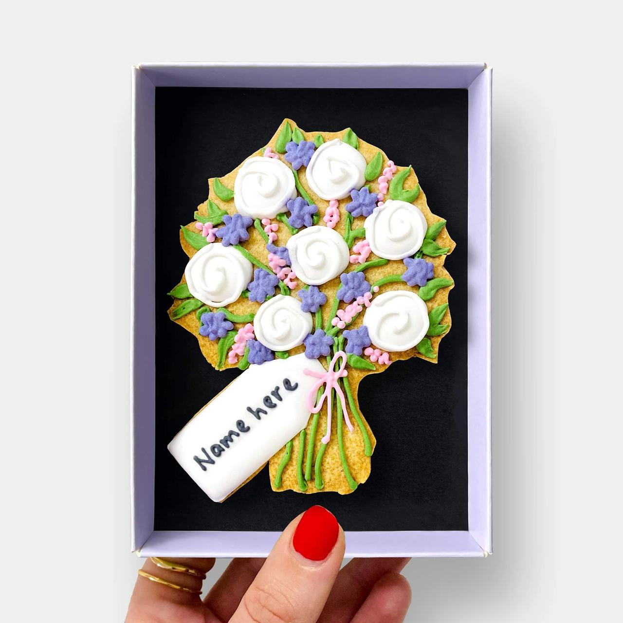 Personalised Floral Bouquet Letterbox Iced Cookie – Baked by Steph