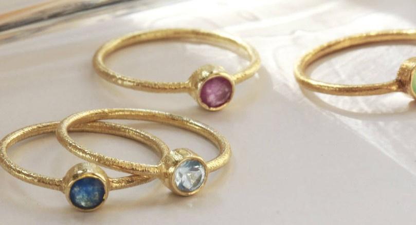 Gold birthstone promise rings