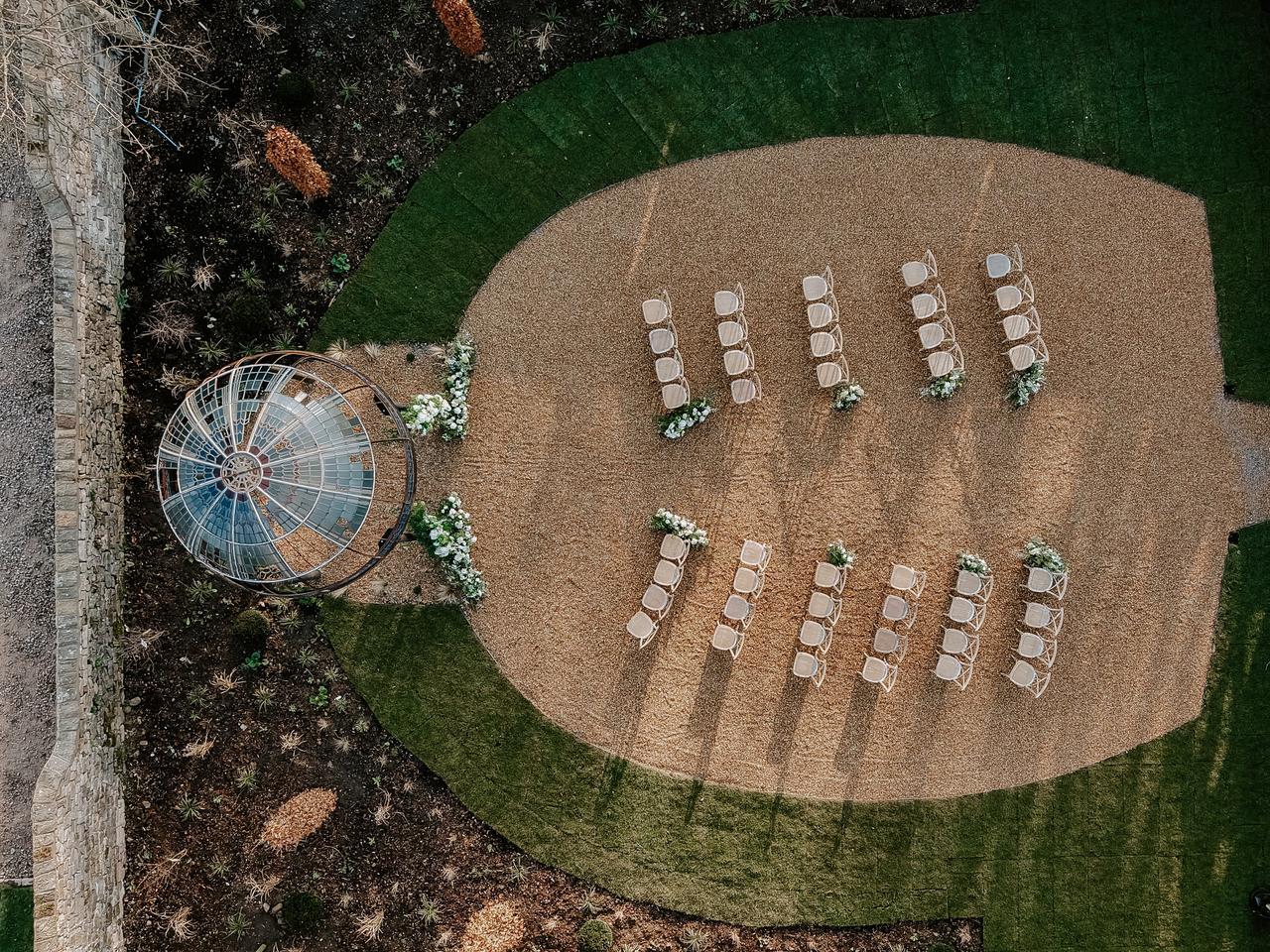 aerial view of walled garden cermemony area at Wyrsedale