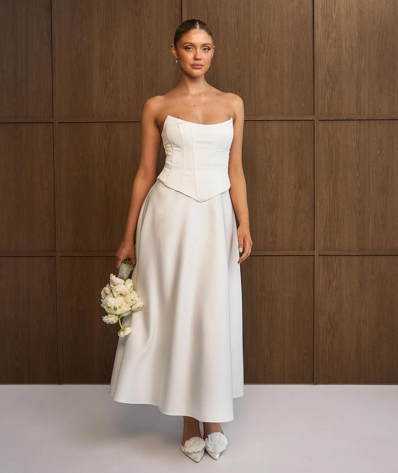 Six Stories Cindy Satin corset midi dress