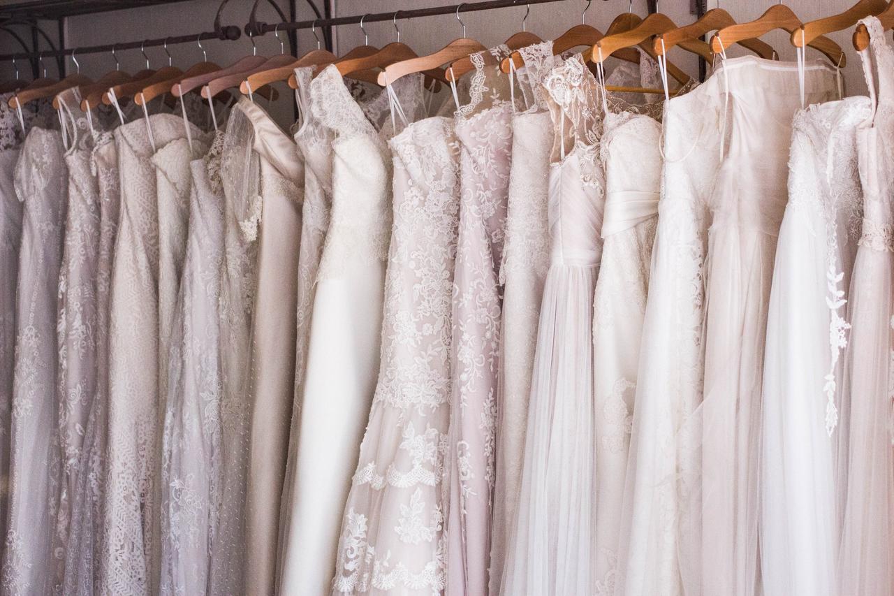 A rack of wedding dresses