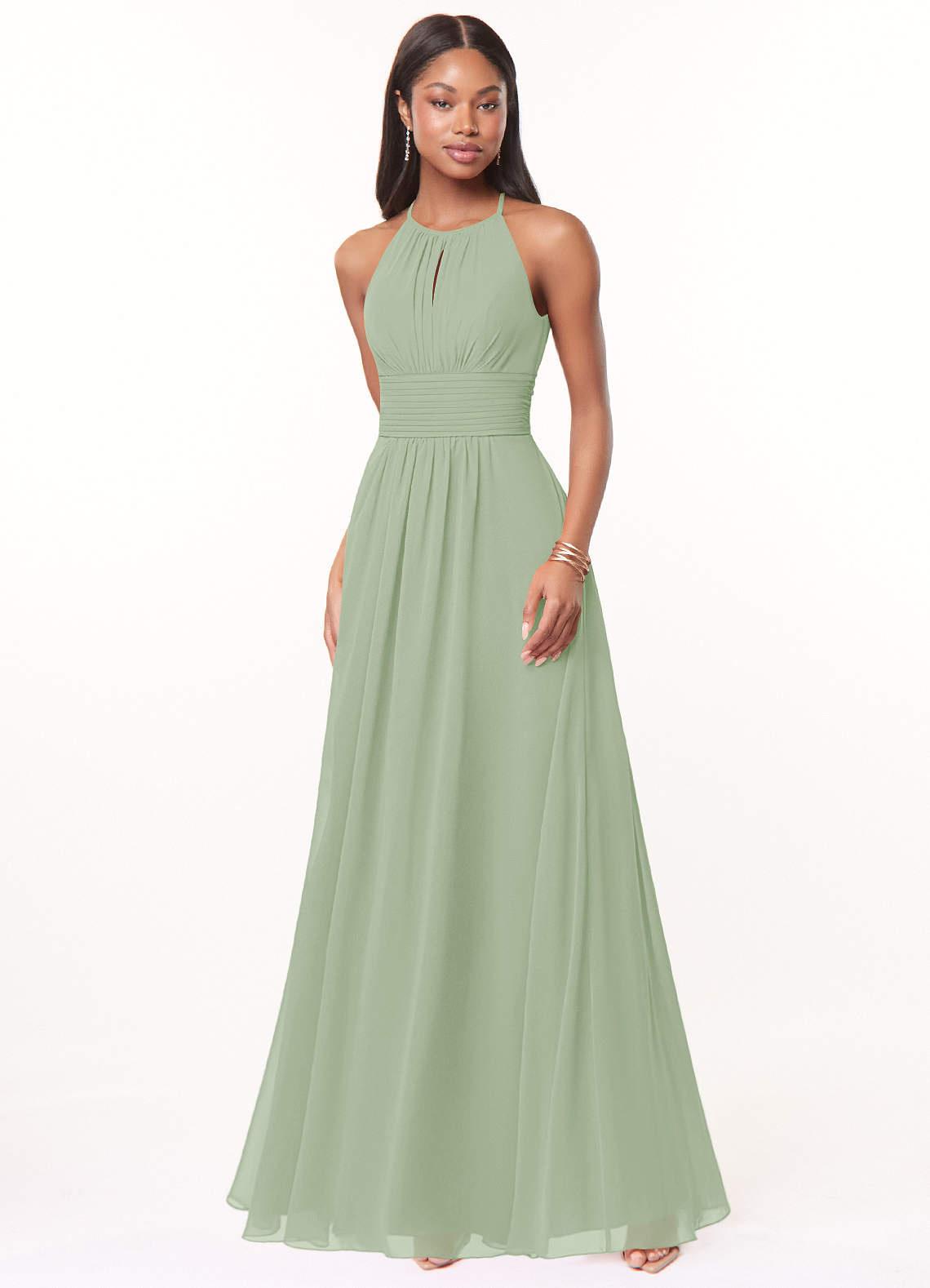 Azazie sage green bonnie dress
