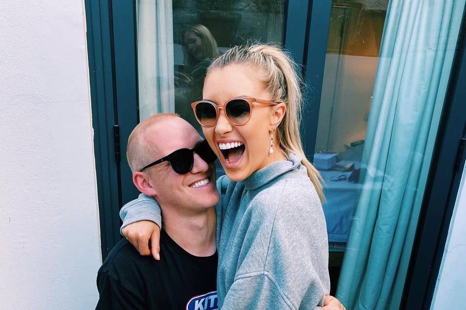 Jamie Laing and Sophie Habboo smiling and laughing together