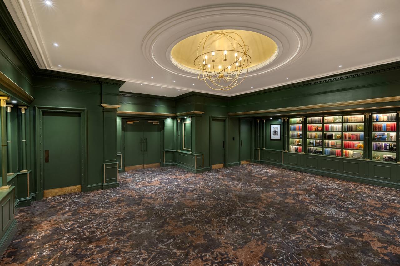 Dark green library room