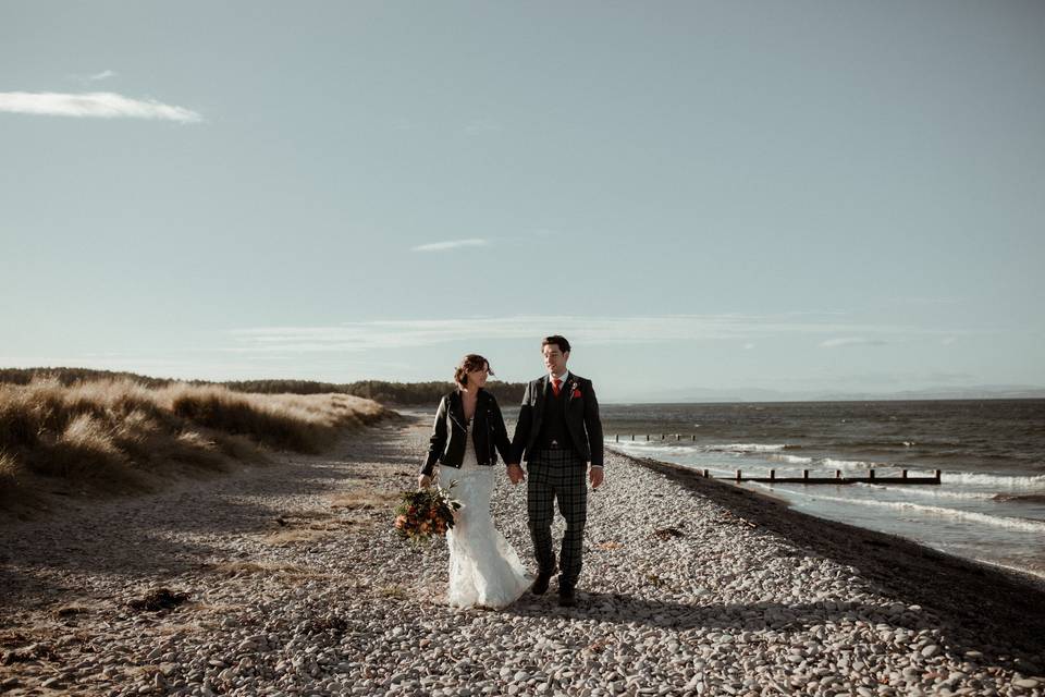 Real Covid Wedding: Camilla and Angus, Findhorn Beach and The Kale Yard