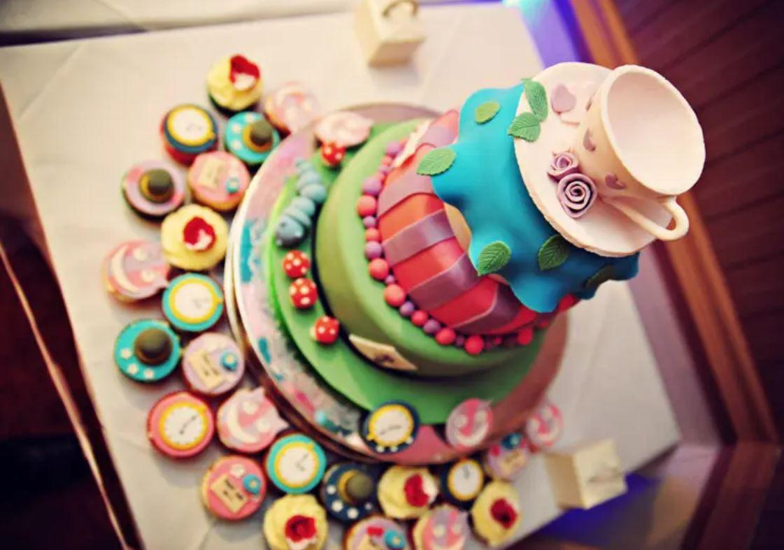 Alice in Wonderland tea party Disney wedding cake