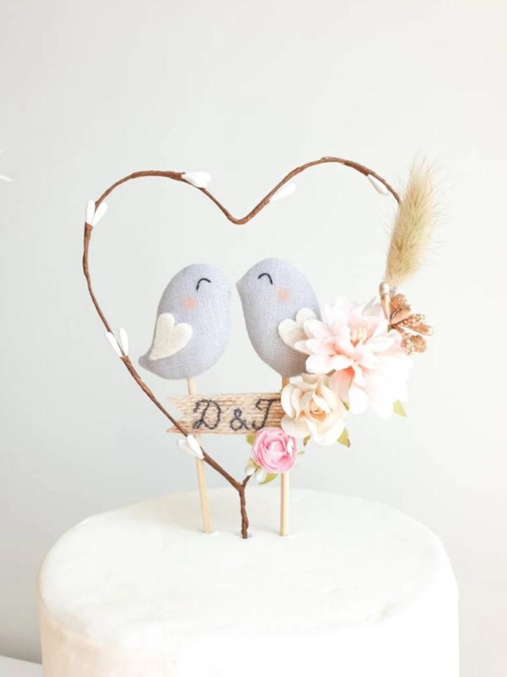 Pearlized Porcelain LOVE with Silver or Gold Heart Wedding Cake Topper 