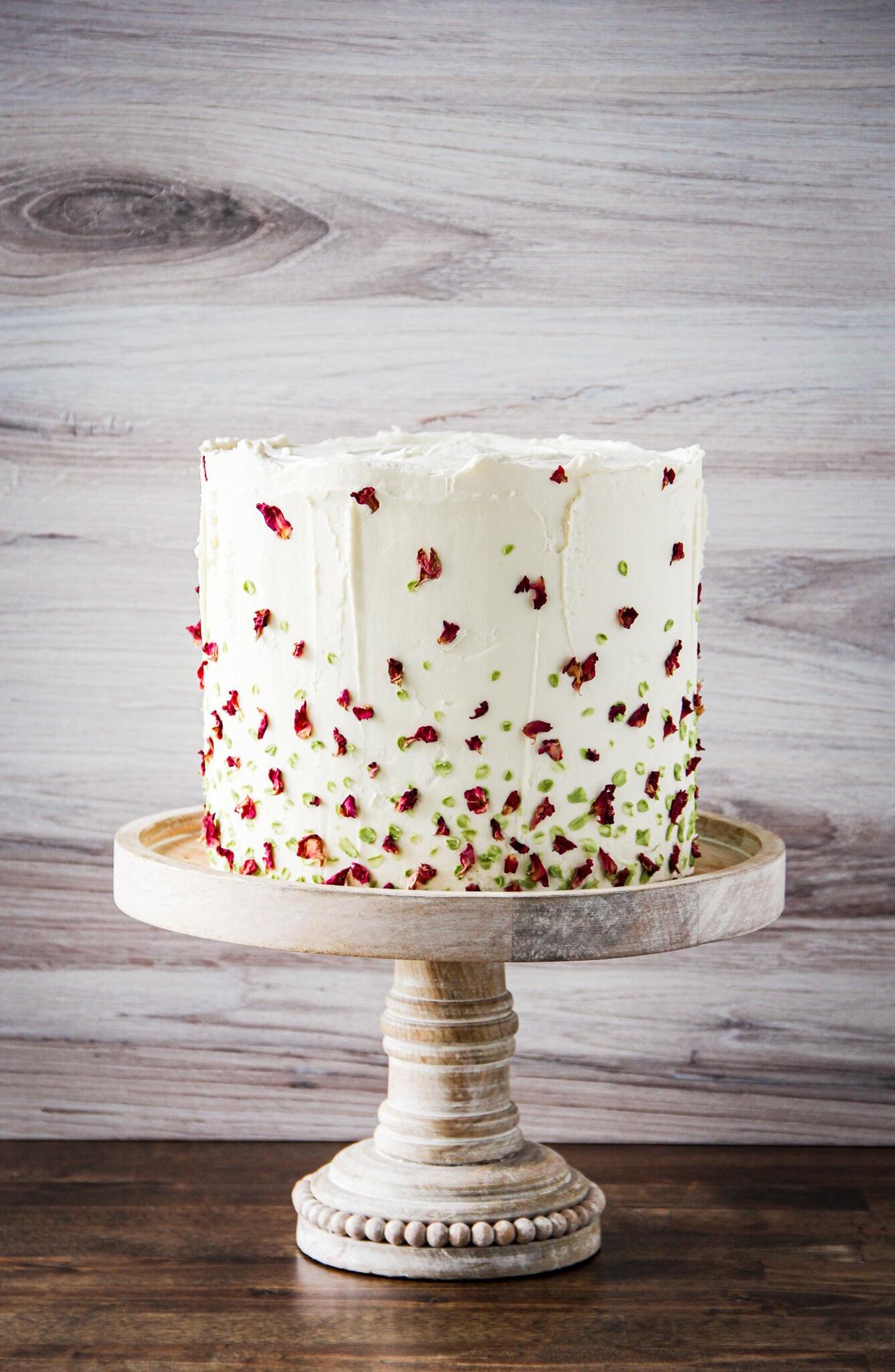 Dried rose petal simple wedding cake