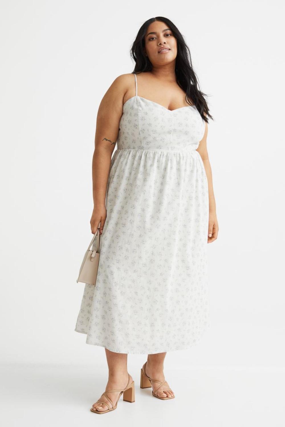 linen cheap plus size wedding guest dress in white floral