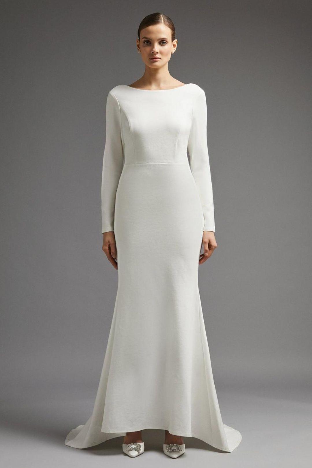 long sleeve fit and flare high neck simple wedding dress