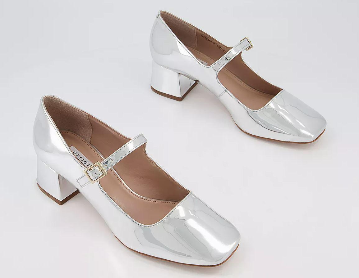 Silver shoes low outlet block heel