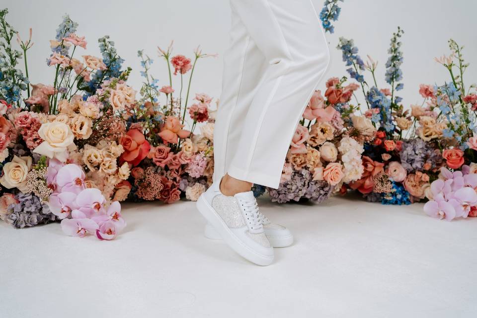 White sparkly wedding trainers by Charlotte Mills