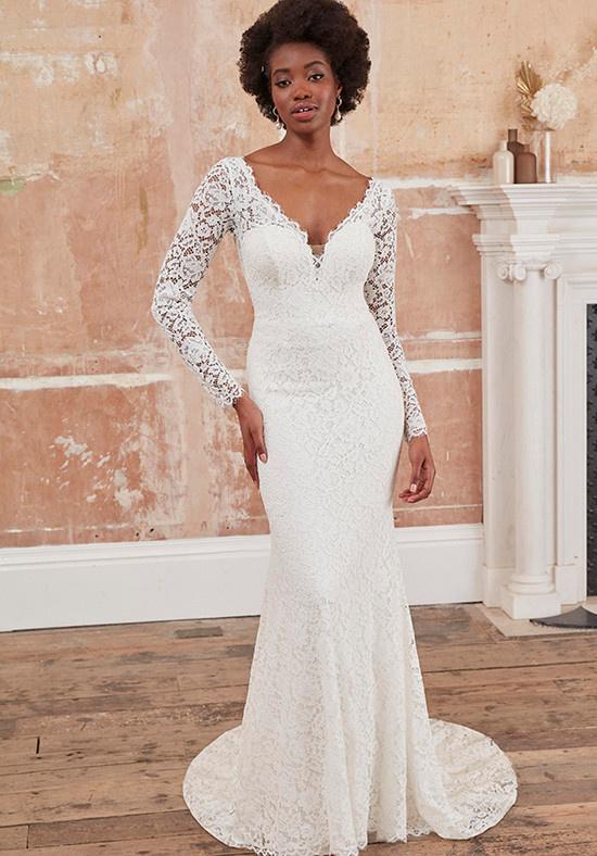Illusion Long Sleeves Lace & Satin Modest Wedding Dress - VQ
